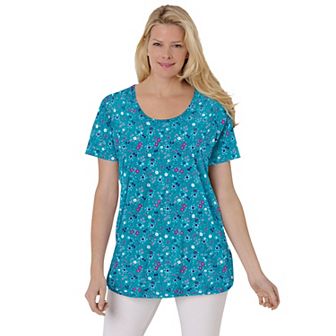 Woman Within Plus Size Perfect Printed Short-Sleeve Scoopneck Tee
