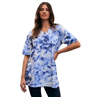 Roaman's Women's Plus Size Slub V-Neck Boyfriend Tunic Top