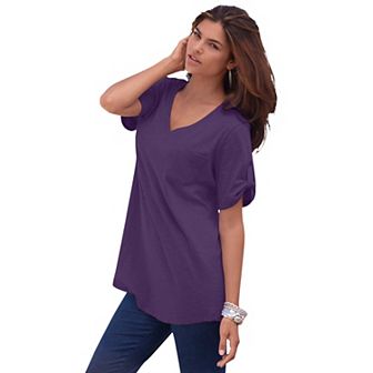 Roaman's Women's Plus Size Plus Size Slub V-Neck Boyfriend Tunic Top