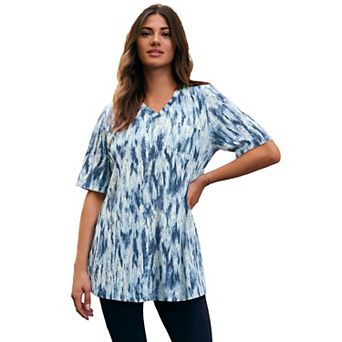 Roaman's Women's Plus Size Slub V-Neck Boyfriend Tunic Top