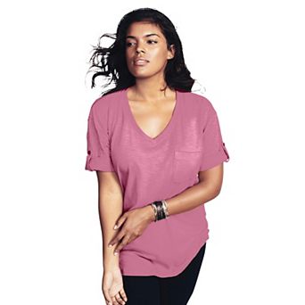 Roaman's Women's Plus Size Plus Size Slub V-Neck Boyfriend Tunic Top