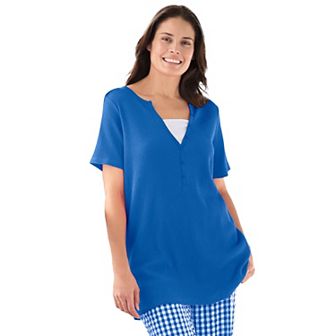 Woman Within Women's Plus Size Split-neck Henley Thermal Tee