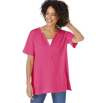 Woman Within Women's Plus Size Split-neck Henley Thermal Tee