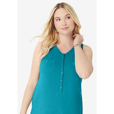 Roaman's Women's Plus Size Henley Ultimate Tunic Tank
