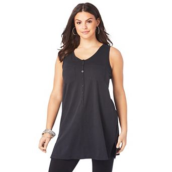 Roaman's Women's Plus Size Henley Ultimate Tunic Tank