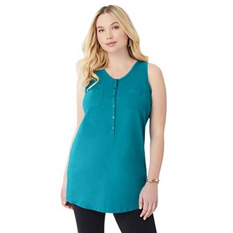 Roaman's Women's Plus Size Henley Ultimate Tunic Tank