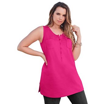 Roaman's Women's Plus Size Henley Ultimate Tunic Tank