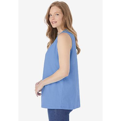 Woman Within Plus Size Smocked Henley Tank Top