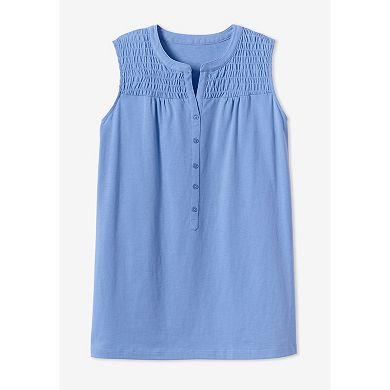Woman Within Plus Size Smocked Henley Tank Top