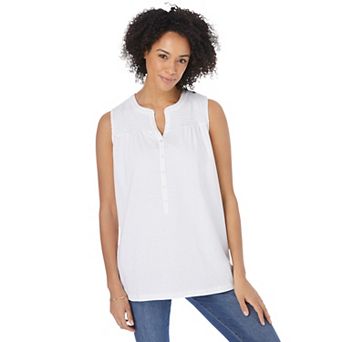 Woman Within Plus Size Smocked Henley Tank Top