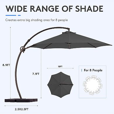 10 Ft. Aluminum Curvy Cantilever Offset Hanging Patio Umbrella With Sandbag Base