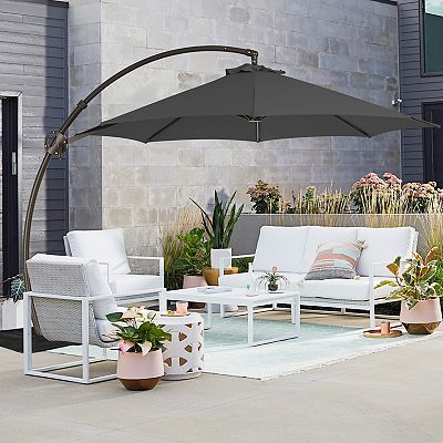 10 Ft. Aluminum Curvy Cantilever Offset Hanging Patio Umbrella With Sandbag  Base