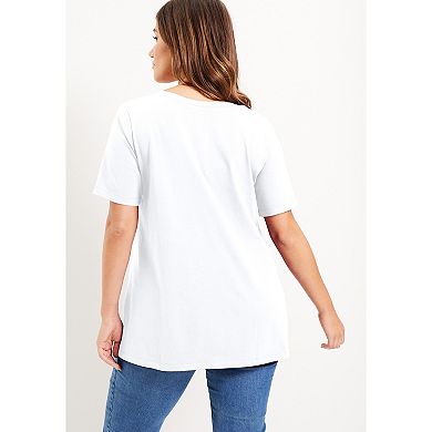 June + Vie Women's Plus Size Short-Sleeve V-Neck One + Only Tunic