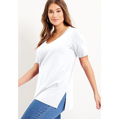 June & Vie Women's Plus Size Short-Sleeve V-Neck One + Only Tunic