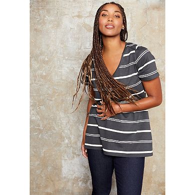 June & Vie Women's Plus Size Short-Sleeve V-Neck One + Only Tunic