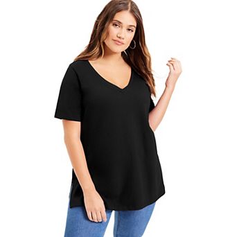 June + Vie Women's Plus Size Short-Sleeve V-Neck One + Only Tunic