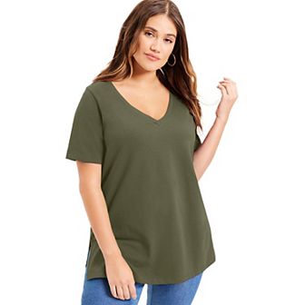 June + Vie Women's Plus Size Short-Sleeve V-Neck One + Only Tunic