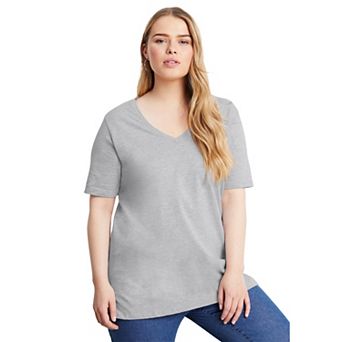 June + Vie Women's Plus Size Short-Sleeve V-Neck One + Only Tunic