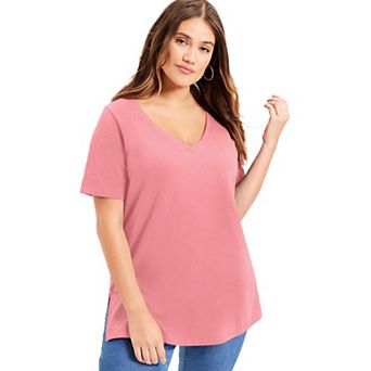 June + Vie Women's Plus Size Short-Sleeve V-Neck One + Only Tunic