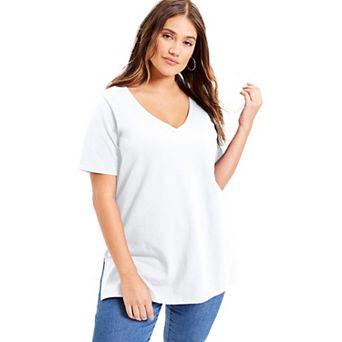 June + Vie Women's Plus Size Short-Sleeve V-Neck One + Only Tunic
