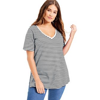 June + Vie Women's Plus Size Short-Sleeve V-Neck One + Only Tunic