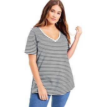 June & Vie Women's Plus Size Short-Sleeve V-Neck One + Only Tunic