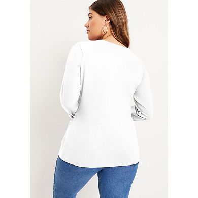 June & Vie Women's Plus Size Long-Sleeve Crewneck One + Only Tee