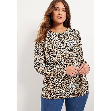 June & Vie Women's Plus Size Long-Sleeve Crewneck One + Only Tee