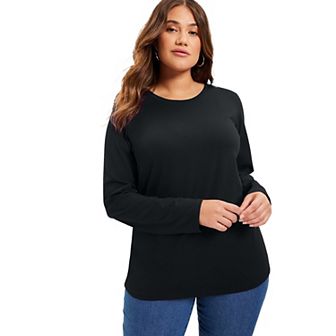 June + Vie Women's Plus Size Long-sleeve Crewneck One + Only Tee