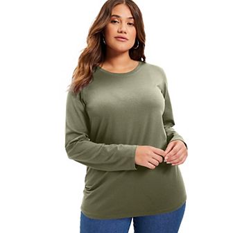 June + Vie Women's Plus Size Long-sleeve Crewneck One + Only Tee