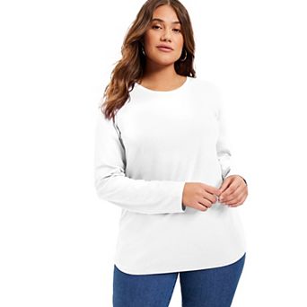 June & Vie Women's Plus Size Long-Sleeve Crewneck One + Only Tee