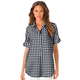 Roaman's Women's Plus Size French Check Shirt