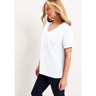 June & Vie Women's Plus Size Short-Sleeve V-Neck One + Only Tee