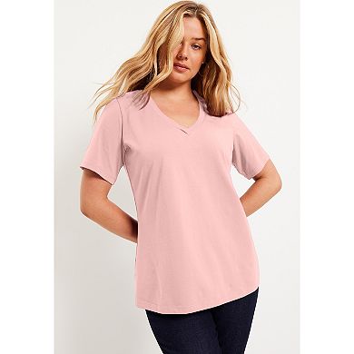 June & Vie Women's Plus Size Short-Sleeve V-Neck One + Only Tee