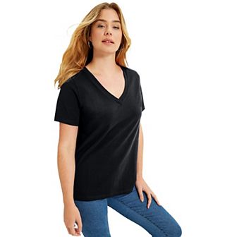 June + Vie Women's Plus Size Short-Sleeve V-Neck One + Only Tee