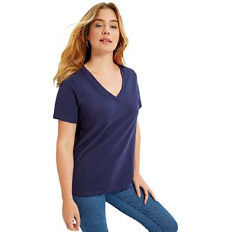 June + Vie Women's Plus Size Short-Sleeve V-Neck One + Only Tee