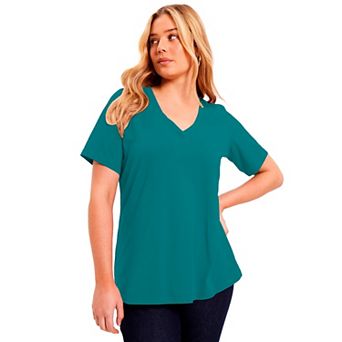 June & Vie Women's Plus Size Short-Sleeve V-Neck One + Only Tee