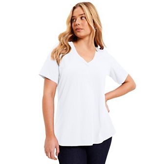 June + Vie Women's Plus Size Short-Sleeve V-Neck One + Only Tee