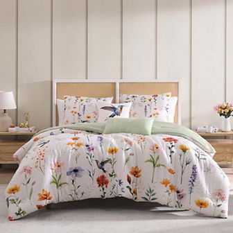Bebejan Fresh Cut Flowers 200 Thread Count 100% Cotton Sateen 5 pc Reversible Comforter Set