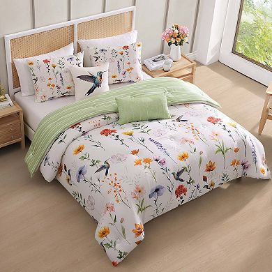 Bebejan Fresh Cut Flowers 200 Thread Count 100% Cotton Sateen 5 Piece Reversible Comforter Set