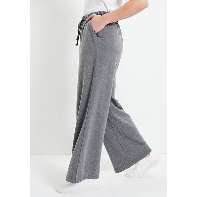 June & Vie Women's Plus Size French Terry Wide-Leg Pant