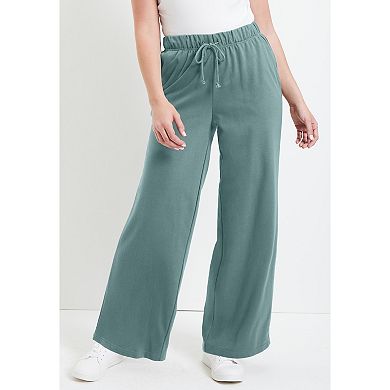 June & Vie Women's Plus Size French Terry Wide-Leg Pant