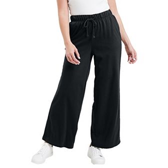 June + Vie Women's Plus Size French Terry Wide-leg Pant