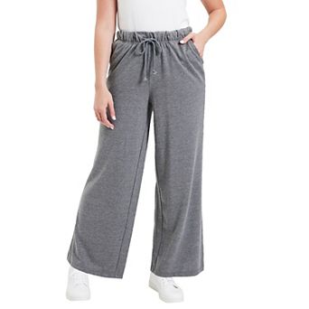 June & Vie Women's Plus Size French Terry Wide-Leg Pant