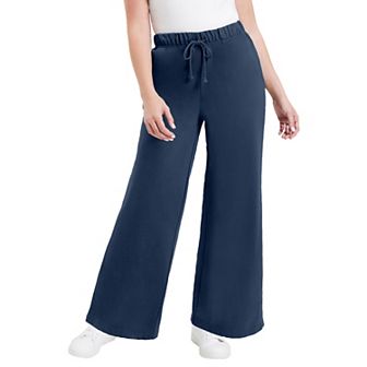 June + Vie Women's Plus Size French Terry Wide-leg Pant