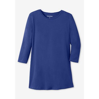 Woman Within Plus Size Perfect Three-Quarter Sleeve Crewneck Tee