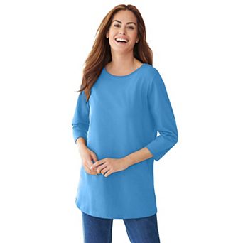Woman Within Plus Size Perfect Three-Quarter Sleeve Crewneck Tee