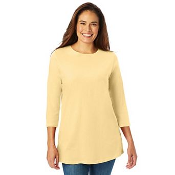 Woman Within Plus Size Perfect Three-Quarter Sleeve Crewneck Tee