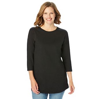 Woman Within Plus Size Perfect Three-Quarter Sleeve Crewneck Tee