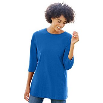 Woman Within Plus Size Perfect Three-Quarter Sleeve Crewneck Tee